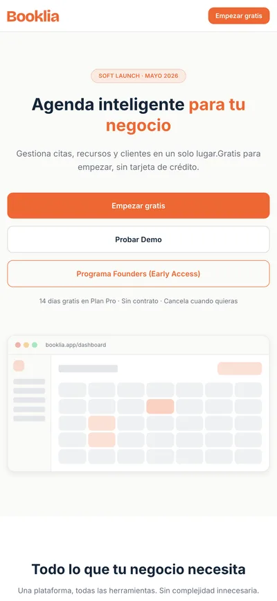 Booklia — portada de la agenda de reservas online version móvil